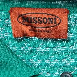 Pre Owned Missoni Green Patterned Knit Collared Midi Dress M