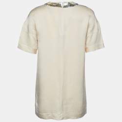 Pre Owned Missoni Cream Patterned Silk Sequin Bow Detail Top S