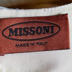 Pre Owned Missoni Cream Patterned Silk Sequin Bow Detail Top S