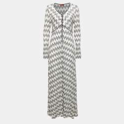 Missoni White Metallic Chevron Patterned Knit Open Long Cardigan L