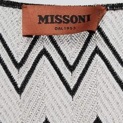 Missoni White Metallic Chevron Patterned Knit Open Long Cardigan L