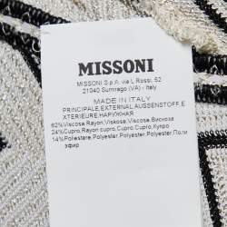 Missoni White Metallic Chevron Patterned Knit Open Long Cardigan L