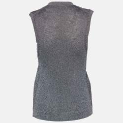 Pre Owned Missoni Silver Lurex Knit Sleeveless Button Front Cardigan M
