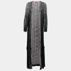 Missoni Black Stripe Patterned Lurex Knit Open Long Cardigan M