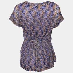 Pre Owned Missoni Purple Lurex Knit Waist Tie Detail Top M