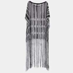 Missoni Mare Black & White Patterned Sheer Fringed Overlay Coverup M