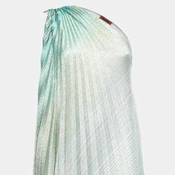 Pre Owned Missoni Blue/Green Lurex Knit One Shoulder Maxi Dress S