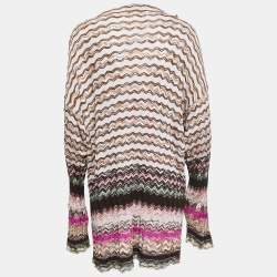 Pre Owned Missoni Multicolor Patterned Crochet Knit Open Cardigan L