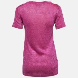 Pre Owned Missoni Pink Lurex Knit Short Sleeve Vanise Lamé Top S