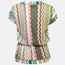 Pre Owned Missoni Multicolor Patterned Knit Tied Waist Cap Sleeve Top S