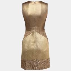 Pre Owned Missoni Gold Patterned Knit Sleeveless Short Dress S