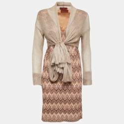 Pre Owned Missoni Multicolor Patterned Wool Knit Sleeveless Midi Dress & Lurex Cardigan M
