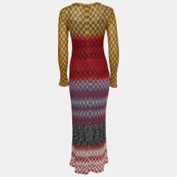 Missoni Multicolor Patterned Lurex Knit Long Sleeve Maxi Dress S