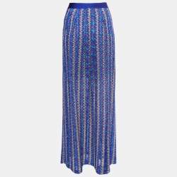 Pre Owned Missoni Blue Patterned Crochet Lurex Knit Maxi Skirt M