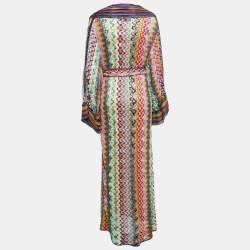 Pre Owned Missoni Multicolor Patterned Lurex Knit Full Sleeve Belted Maxi Dress M