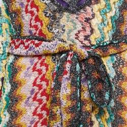 Pre Owned Missoni Multicolor Patterned Lurex Knit Full Sleeve Belted Maxi Dress M