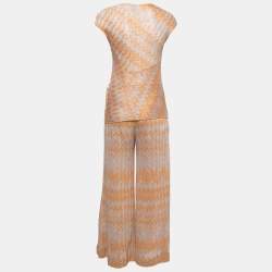 Pre Owned Missoni Orange Chevron Lurex Knit Pant Top Set S