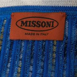 Pre Owned Missoni Blue/Multicolor Striped Patterned Ribbed Knit Open Cardigan L