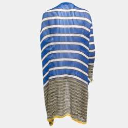 Pre Owned Missoni Blue/Multicolor Striped Patterned Ribbed Knit Open Cardigan L