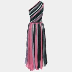 Pre Owned Missoni Multicolor Striped Lurex Knit One Shoulder Maxi Dress S