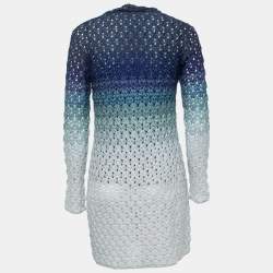 Pre Owned Missoni Blue Ombre Lurex Knit Button Front Long Cardigan S/M
