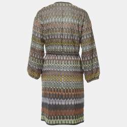 Pre Owned Missoni Multicolor Patterned Knit Belted Long Cardigan M