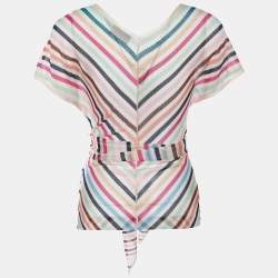 Pre Owned Missoni Multicolor Striped Knit Stole Detail Top M