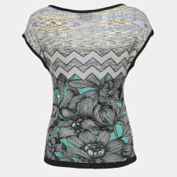Pre Owned Missoni Grey/Multicolor Mixed Patterned Top M