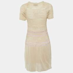 Pre Owned Missoni Cream Patterned Knit Mini Dress S