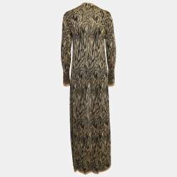 Pre Owned Missoni Black/Gold Patterned Knit Open Front Long Cardigan M