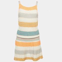 Pre Owned Missoni Multicolor Chevron Pointelle Knit Halter Neck Mini Dress M