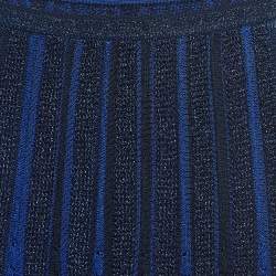 Pre Owned Missoni Navy Blue Striped Lurex Knit One Shoulder Maxi Dress L