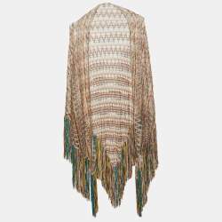 Pre Owned Missoni Multicolor Chevron Knit Fringed Open-Front Poncho One Size
