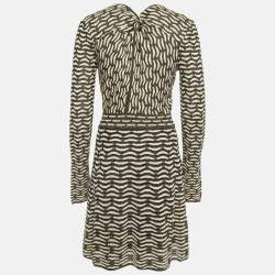 Pre Owned Missoni Cream/Black Chevron Pattern Metallized Knit V-Neck Mini Dress M