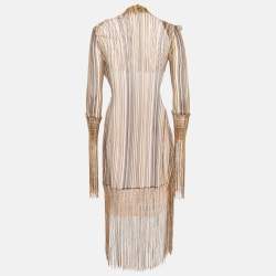 Pre Owned Missoni Multicolor Striped Knit Fringed Open-Front Long Cardigan M