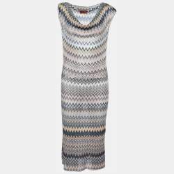Pre Owned Missoni Multicolor Chevron Lurex Knit Cowl Neck Midi Dress M