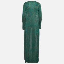 Missoni Green Patterned Lurex Knit Long Cardigan S