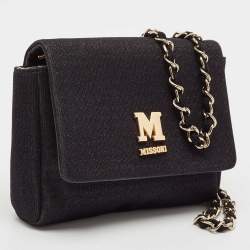 Pre Owned Missoni Black Fabric Logo Flap Shoulder Bag