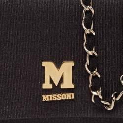 Pre Owned Missoni Black Fabric Logo Flap Shoulder Bag