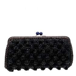 Pre Owned Missoni Black Crochet Straw Clutch