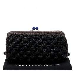 Pre Owned Missoni Black Crochet Straw Clutch