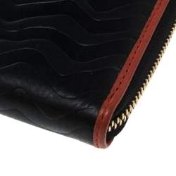 Pre Owned Missoni Black Zigzag Embossed Leather Zip Around Continental Wallet