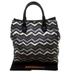 Pre Owned Missoni Multicolor Wave Printed Canvas and Leather Tote