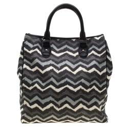 Pre Owned Missoni Multicolor Wave Printed Canvas and Leather Tote