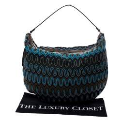 Pre Owned Missoni Green/Multicolor Fabric and Leather Weave Hobo
