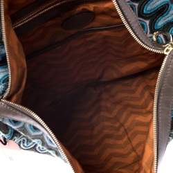 Pre Owned Missoni Green/Multicolor Fabric and Leather Weave Hobo