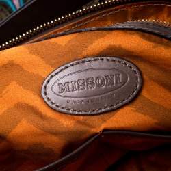 Pre Owned Missoni Green/Multicolor Fabric and Leather Weave Hobo