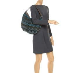 Pre Owned Missoni Green/Multicolor Fabric and Leather Weave Hobo