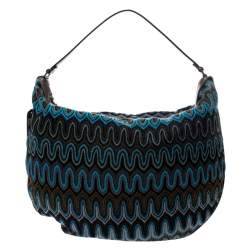 Pre Owned Missoni Green/Multicolor Fabric and Leather Weave Hobo