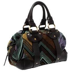 Pre Owned Missoni Multicolor Lamé Fabric and Leather Zipped Satchel